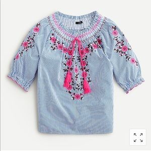 J Crew Embroidered Smocked Top In Cotton Poplin